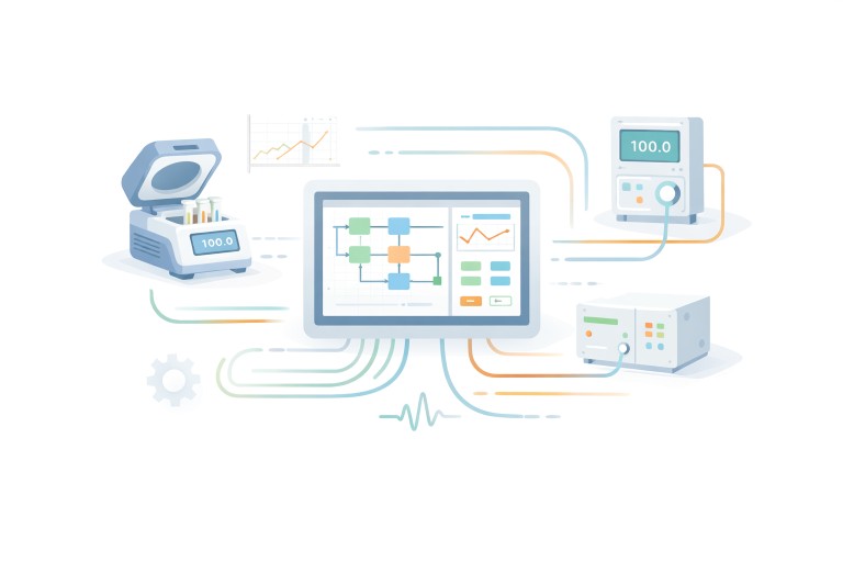 Illustration von Messgeräten und vernetzter Embedded-Hardware